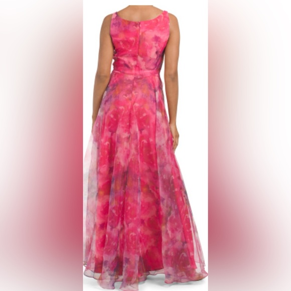 RENE BY RENE RUIZ NECK FLORAL ORGANZA PRINTED GOWN pink multi - Picture 8 of 16